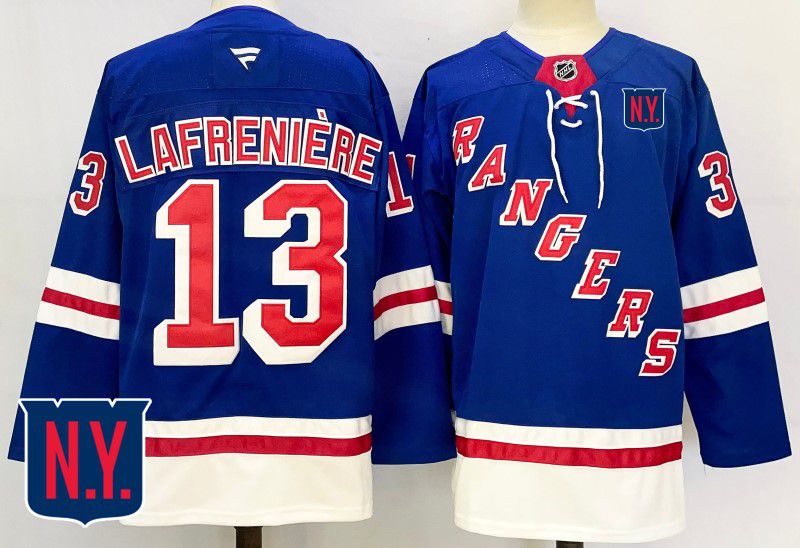 Men New York Rangers 13 Lafreniere Blue Fanatics 2025 NHL Jersey style 1